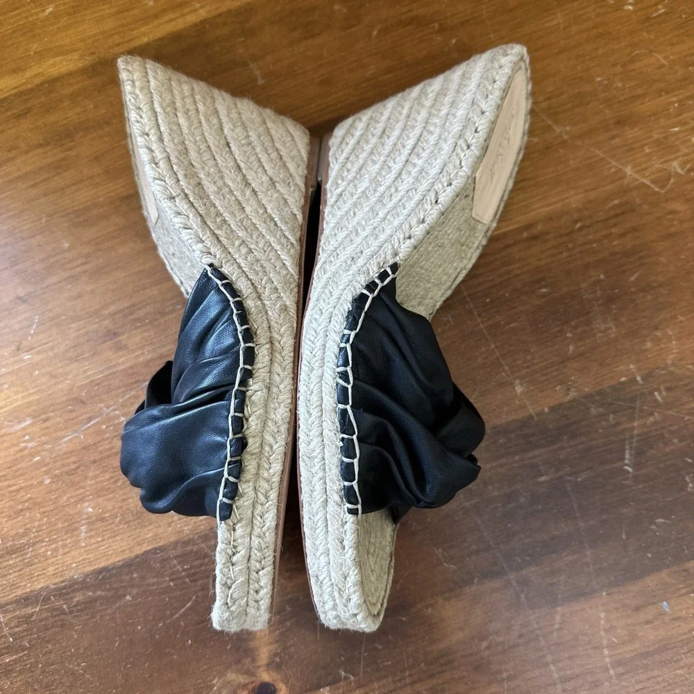 NEW Loeffler Randall Wedge Espadrille 9.5 Sandals Leather Black Designer Classic